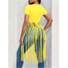 imageSOLY HUX Womens Short Sleeve Fringe Tops Crew Neck Slim Fit Tee Going Out Summer T ShirtPlain Yellow