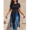 imageSOLY HUX Womens Short Sleeve Fringe Tops Crew Neck Slim Fit Tee Going Out Summer T ShirtSolid Black