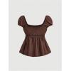imageSOLY HUX Womens Square Neck Short Sleeve Peplum Tops Tie Front Summer Tee Shirt StreetwearPure Brown