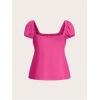 imageSOLY HUX Womens Square Neck Short Sleeve Peplum Tops Tie Front Summer Tee Shirt StreetwearSolid Hot Pink