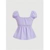 imageSOLY HUX Womens Square Neck Short Sleeve Peplum Tops Tie Front Summer Tee Shirt StreetwearSolid Light Purple