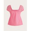 imageSOLY HUX Womens Square Neck Short Sleeve Peplum Tops Tie Front Summer Tee Shirt StreetwearSolid Pink