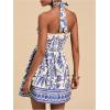 imageSOLY HUX Womens Sundress Tropical Print Halter Dress Tie Backless Sleeveless A Line Short Summer DressesBlue Leaf
