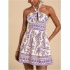 imageSOLY HUX Womens Sundress Tropical Print Halter Dress Tie Backless Sleeveless A Line Short Summer DressesMauve Purple Leaf