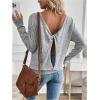 imageSOLY HUX Womens Twist Open Back Tops Cut Out Tee Backless Casual Long Sleeve Round Neck T ShirtPure Grey