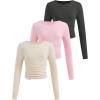 imageSOLY HUX Girls Long Sleeve T Shirts 3 Packs Crewneck Fall Tees Ruched Fitted Tee Shirt TopsDark Grey Pink Apricot