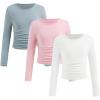 imageSOLY HUX Girls Long Sleeve T Shirts 3 Packs Crewneck Fall Tees Ruched Fitted Tee Shirt TopsWhite Pink Grey