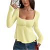 imageSOLY HUX Womens Babydoll Tops Long Sleeve Henley Shirts Cute Square Neck Coquette Peplum TopSolid Yellow