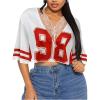 imageSOLY HUX Womens Number Graphic Tees Lace V Neck Half Sleeve Crop Tops Jersey Shirt Y2k StreetwearRed and White Number
