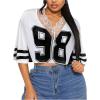 imageSOLY HUX Womens Number Graphic Tees Lace V Neck Half Sleeve Crop Tops Jersey Shirt Y2k StreetwearWhite Number