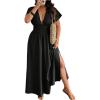 imageSOLY HUX Womens Plus Size Deep V Neck Maxi Dress Short Sleeve Split Hem Flowy Summer DressesPlain Black