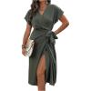 imageSOLY HUX Womens Plus Size Wrap V Neck Knot Side Midi Dress Short Sleeve Flowy Party DressesArmy Green
