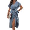 imageSOLY HUX Womens Plus Size Wrap V Neck Knot Side Midi Dress Short Sleeve Flowy Party DressesDusty Blue
