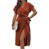 imageSOLY HUX Womens Plus Size Wrap V Neck Knot Side Midi Dress Short Sleeve Flowy Party DressesRust Brown