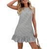imageSOLY HUX Womens Striped Print Sleeveless Ruffle Tunic Dress Summer Swing Flowy Mini DressesBlack and White