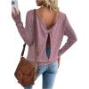 imageSOLY HUX Womens Twist Open Back Tops Cut Out Tee Backless Casual Long Sleeve Round Neck T ShirtPlain Pink