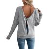 imageSOLY HUX Womens Twist Open Back Tops Cut Out Tee Backless Casual Long Sleeve Round Neck T ShirtPure Grey