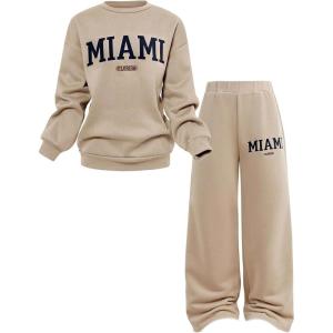 imageSOLY HUX Cute Clothes for Girls Sweatsuit Sets Crewneck Casual Sweatpants 2 Piece Outfits Sweatshirt and PantsKhaki Black Letter