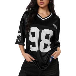 imageSOLY HUX Jersey Shirts for Women Y2k Graphic Number Oversized Tees V Neck Half Sleeve Cute Soccer Streetwear T Shirt TopsBlack Number