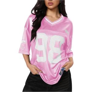 imageSOLY HUX Jersey Shirts for Women Y2k Graphic Number Oversized Tees V Neck Half Sleeve Cute Soccer Streetwear T Shirt TopsLight Pink Number