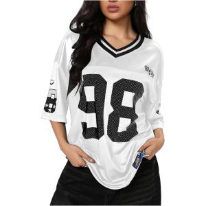 imageSOLY HUX Jersey Shirts for Women Y2k Graphic Number Oversized Tees V Neck Half Sleeve Cute Soccer Streetwear T Shirt TopsWhite Number