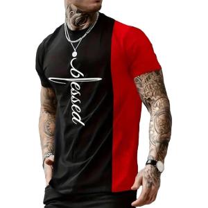 imageSOLY HUX Mens Color Block Letter Graphic Tops Short Sleeve T Shirt Summer Tee TopBlack and Red