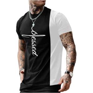 imageSOLY HUX Mens Color Block Letter Graphic Tops Short Sleeve T Shirt Summer Tee TopBlack and White
