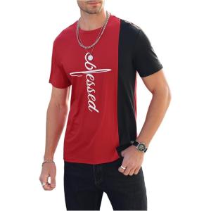 imageSOLY HUX Mens Color Block Letter Graphic Tops Short Sleeve T Shirt Summer Tee TopRed Black Letter