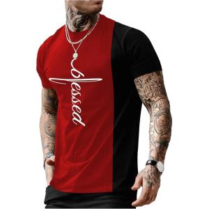 imageSOLY HUX Mens Color Block Letter Graphic Tops Short Sleeve T Shirt Summer Tee TopRed Black Multi
