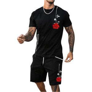 imageSOLY HUX Mens Summer Tracksuit 2 Piece Beach Outfit Tropical Print Tee and Shorts SetBlack Floral