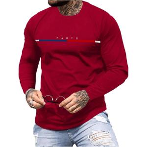 imageSOLY HUX Mens T Shirts Letter Print Long Sleeve Round Neck Tee TopsBurgundy Letter
