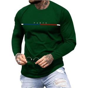 imageSOLY HUX Mens T Shirts Letter Print Long Sleeve Round Neck Tee TopsDark Green Letter