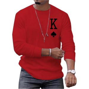 imageSOLY HUX Mens T Shirts Playing Card Graphic Print Long Sleeve Round Neck Tee TopsRed Letter