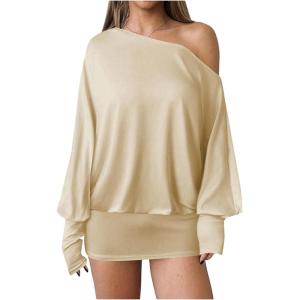 imageSOLY HUX Womens Long Sleeve Off The Shoulder Dress Y2k Mini Dress Streetwear Music Festival OutfitsSolid Khaki