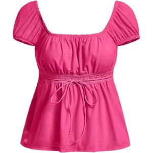 imageSOLY HUX Womens Square Neck Short Sleeve Peplum Tops Tie Front Summer Tee Shirt StreetwearSolid Hot Pink