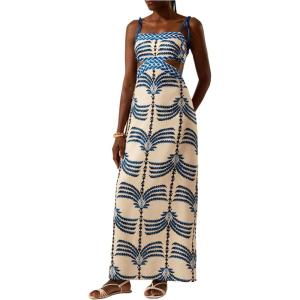 imageSOLY HUX Womens Summer Maxi Dress Boho Print Tie Shoulder Spaghetti Strap Cut Out Tie Back Cami Dresses SundressBlue and Apricot