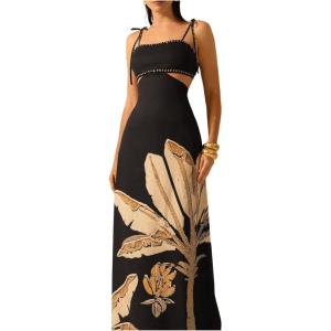 imageSOLY HUX Womens Summer Maxi Dress Boho Print Tie Shoulder Spaghetti Strap Cut Out Tie Back Cami Dresses SundressMulticoloured Printed