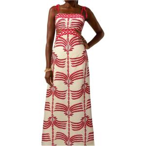 imageSOLY HUX Womens Summer Maxi Dress Boho Print Tie Shoulder Spaghetti Strap Cut Out Tie Back Cami Dresses SundressPink Print
