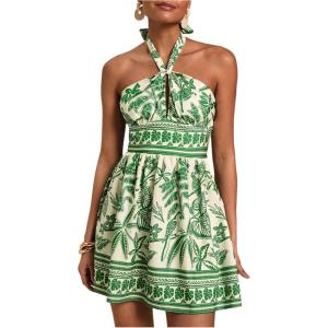 imageSOLY HUX Womens Sundress Tropical Print Halter Dress Tie Backless Sleeveless A Line Short Summer DressesGreen Leaf