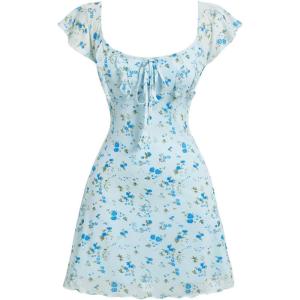 imageSOLY HUX Womens Vintage Floral Dress Summer Cap Sleeve Mini Dresses Going Out Beach Short DressBlue Floral