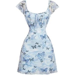 imageSOLY HUX Womens Vintage Floral Dress Summer Cap Sleeve Mini Dresses Going Out Beach Short DressLight Blue