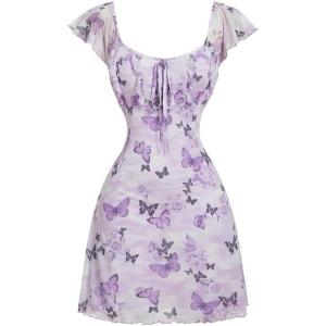 imageSOLY HUX Womens Vintage Floral Dress Summer Cap Sleeve Mini Dresses Going Out Beach Short DressLilac Purple
