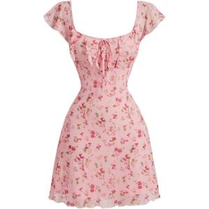 imageSOLY HUX Womens Vintage Floral Dress Summer Cap Sleeve Mini Dresses Going Out Beach Short DressPink Floral