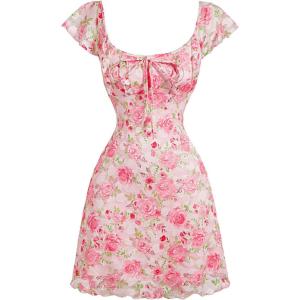 imageSOLY HUX Womens Vintage Floral Dress Summer Cap Sleeve Mini Dresses Going Out Beach Short DressPink Rose