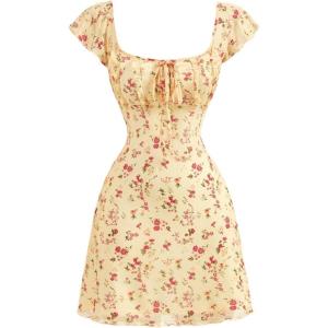 imageSOLY HUX Womens Vintage Floral Dress Summer Cap Sleeve Mini Dresses Going Out Beach Short DressYellow Floral