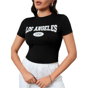 imageSOLY HUX Womens Y2K Graphic Crop Top Short Sleeve Sexy Cute TShirts Tee Crop TopBlack Letter