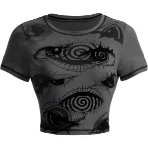imageSOLY HUX Womens Y2K Graphic Crop Top Short Sleeve Sexy Cute TShirts Tee Crop TopGrey Figure