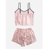imageSOLY HUX Womens 2 Piece Satin Pajama Sets Cute Striped V Neck Crop Top and Drawstring Shorts SleepwearLight Pink Striped