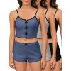 imageSOLY HUX Womens 3 Sets Pajamas Lounge Sets Cute Bow Front Crop Cami Tops and Shorts PJs SleepwearBlack Grey Blue
