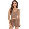 imageSOLY HUX Womens Button Front Ribbed Knit Tank Top and Shorts Pajama Set Sleepwear Lounge SetsMocha Brown